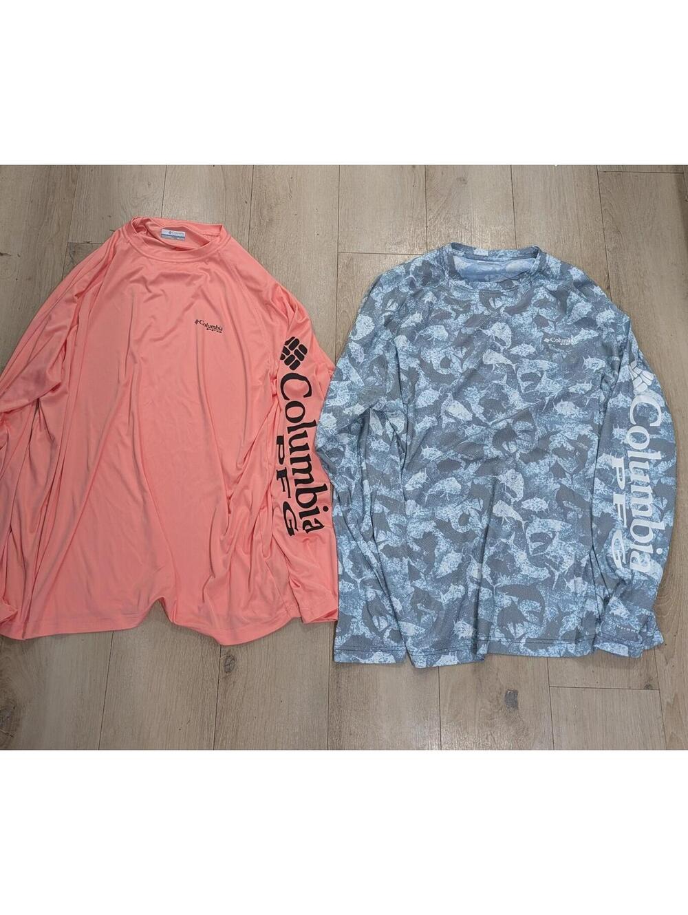 Mens Lot Of 2 Columbia PFG Pink Blue Long Sleeve Pullover Fishing Shirts Sz 2XL